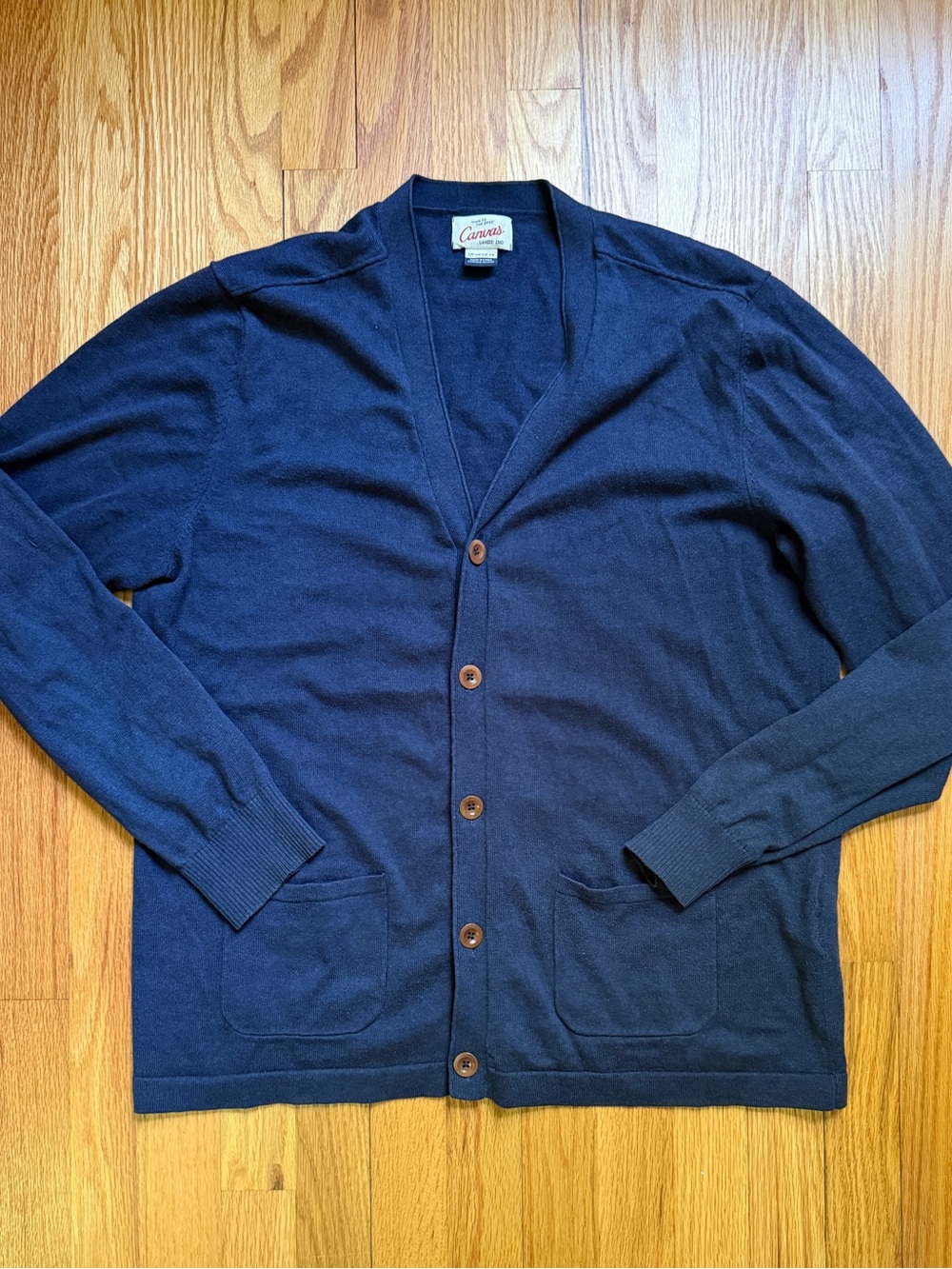 Lands' End Canvas Navy Button-Front V-Neck Cardigan